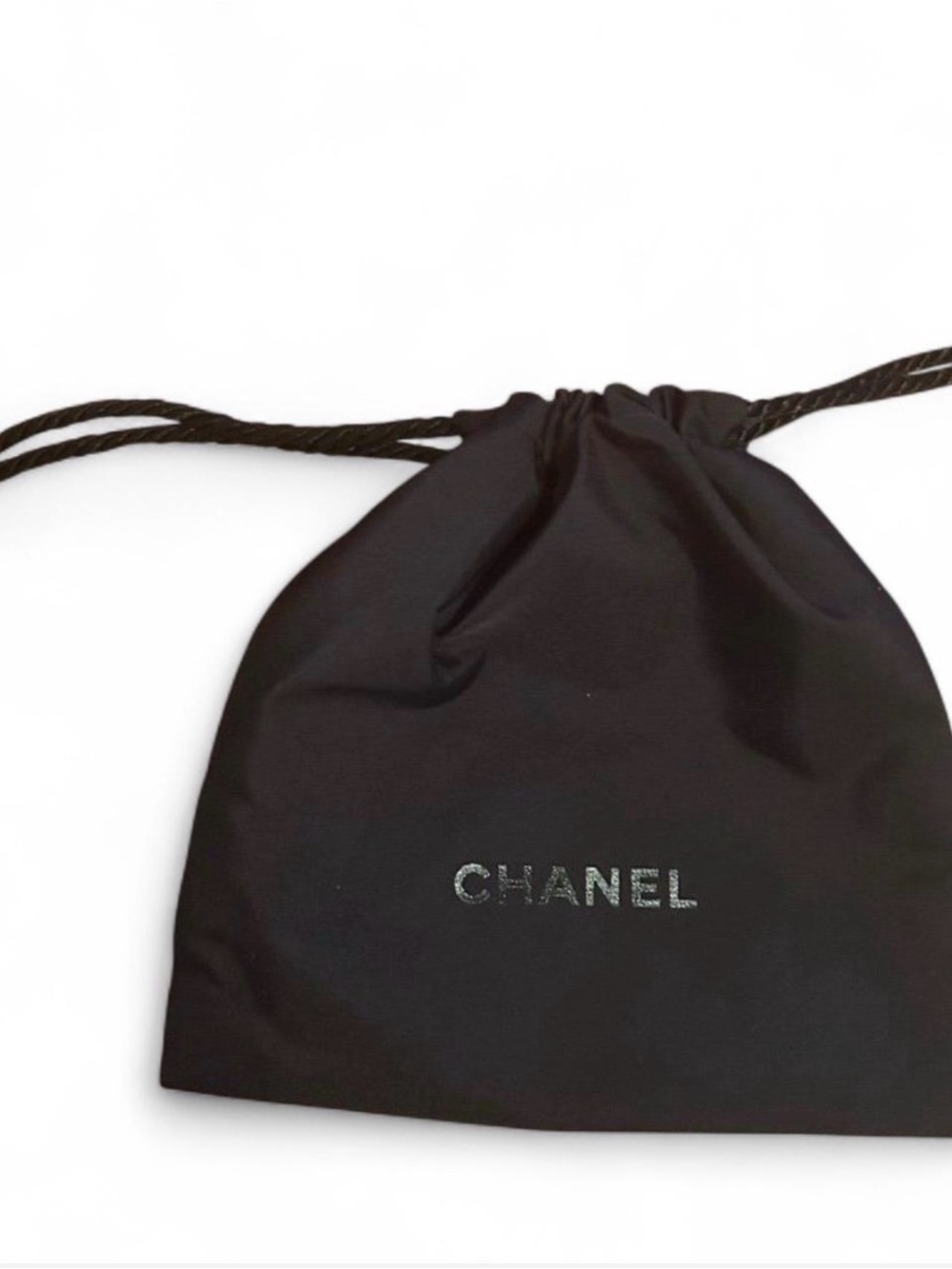 CHANEL Black Logo Drawstring Pouch